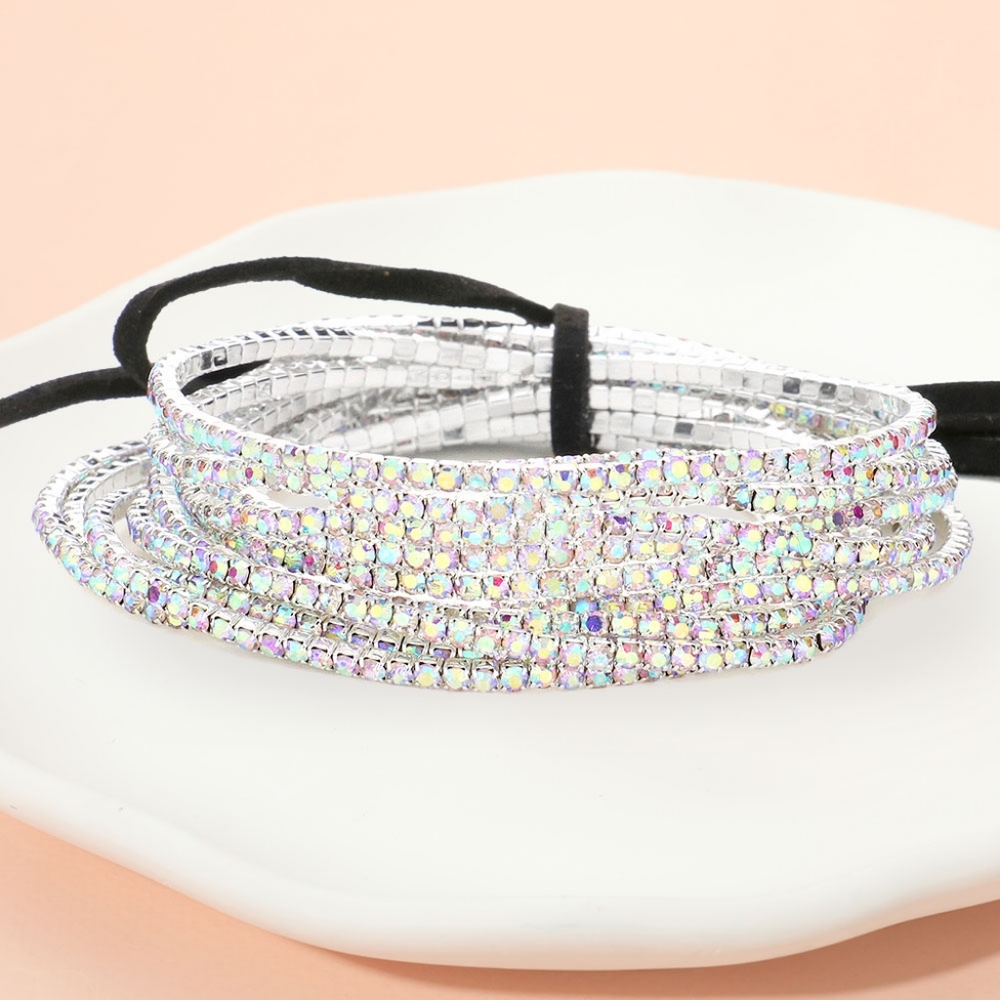 Abalone Silver Rhinestone Crystal 12 Pcs Layered Stretch Bracelets Jewelry
